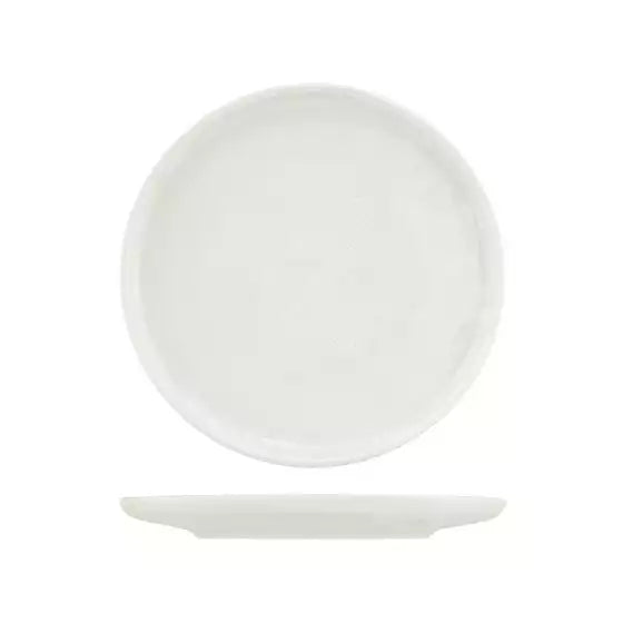 Medium sized round coupe plate presented on a white background