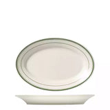 Large white oval plate 388mm x 280mm with green trim on white background