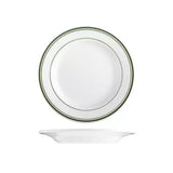 169mm round white plate with green troim on white background