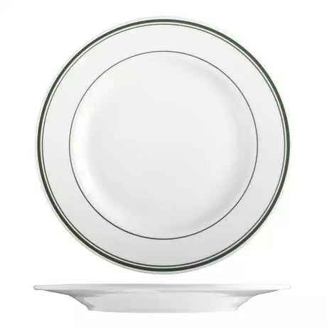 305mm round white plate ith green trom n white background