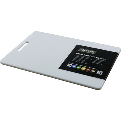 Polypropylene Cutting Board With Handle - 300x450x12mm, White from Chef Inox. made out of Polypropylene and sold in boxes of 6. Hospitality quality at wholesale price with The Flying Fork! 