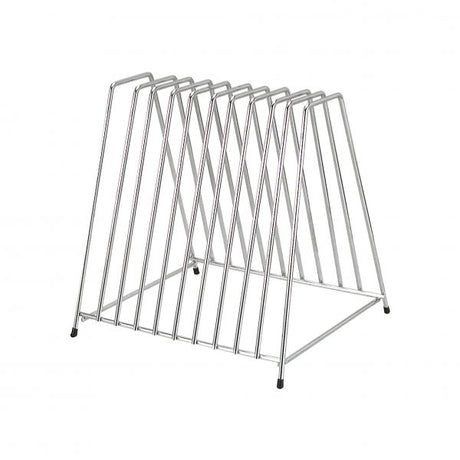 Rack For Cutting Boards (10-Slot) from Chef Inox. made out of Chrome Plated Iron and sold in boxes of 6. Hospitality quality at wholesale price with The Flying Fork! 