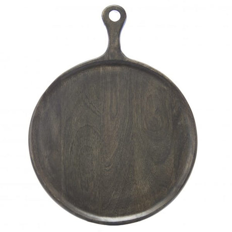 Round Serving Board With Handle - 300mm, Mangowood, Dark from Chef Inox. made out of Mangowood and sold in boxes of 1. Hospitality quality at wholesale price with The Flying Fork! 