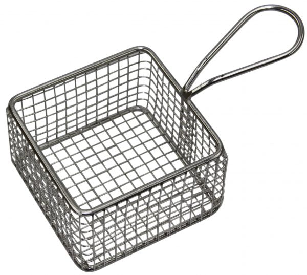 Square Serving Basket - 95x95mm, With Handle from Chef Inox. made out of Stainless Steel and sold in boxes of 6. Hospitality quality at wholesale price with The Flying Fork! 