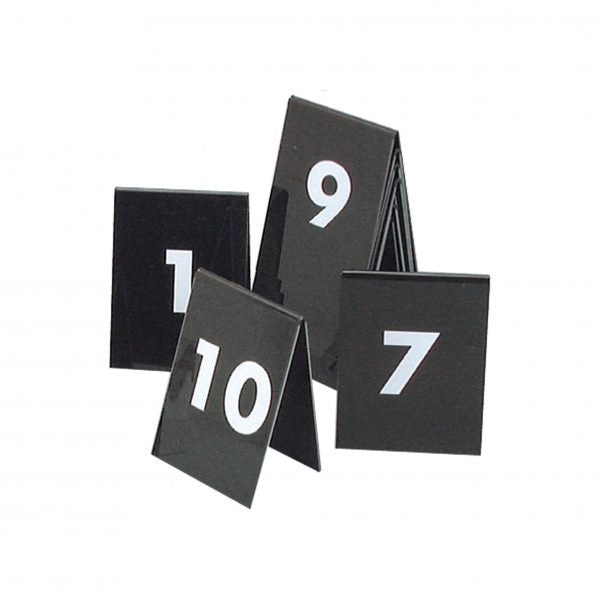 Table Numbers - 75X55mm, 1-10, (White Text On Black) from tablekraft. made out of Plastic and sold in boxes of 1. Hospitality quality at wholesale price with The Flying Fork! 
