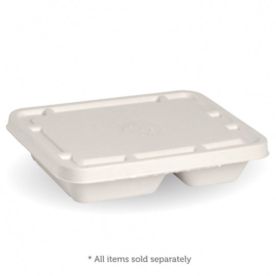 2 and 3 compartment sugarcane lid - white - Carton of 500 units