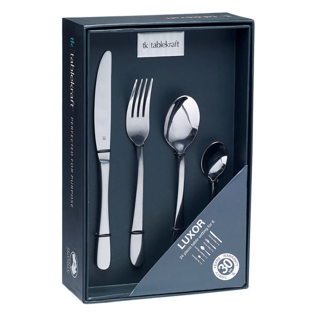 Cutlery Set - 24Pc, Luxor from Tablekraft. Packed in a gift box and sold in boxes of 1. Hospitality quality at wholesale price with The Flying Fork! 