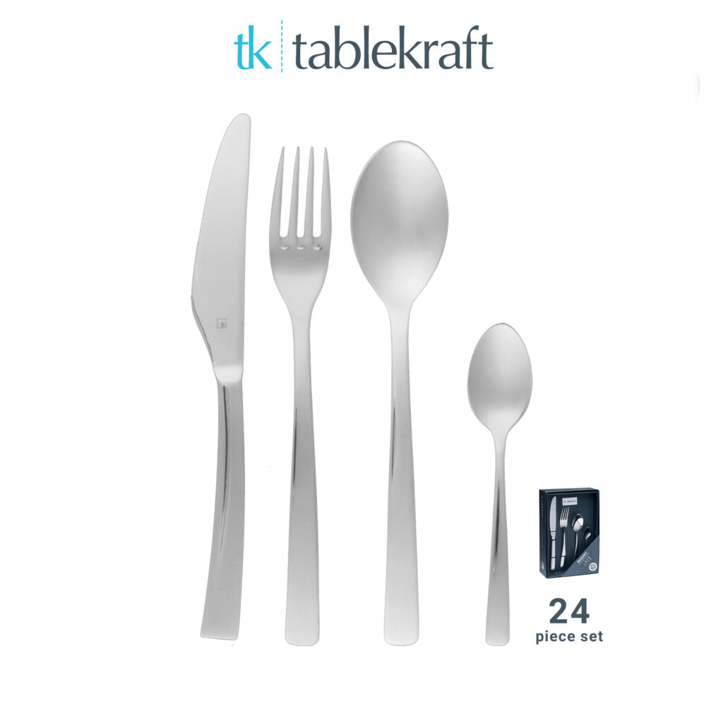 Cutlery Set - 24Pc, Amalfi from Tablekraft. Packed in a gift box and sold in boxes of 1. Hospitality quality at wholesale price with The Flying Fork! 