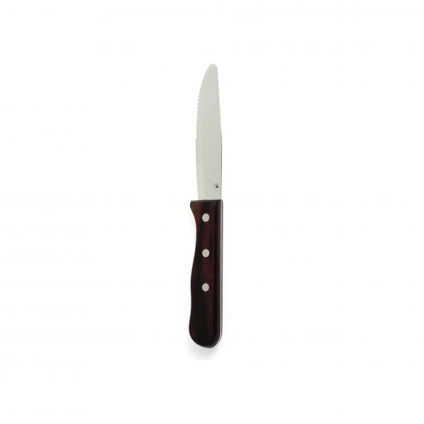 Steak Knife, With Round Tip, Pakkawood from tablekraft. made out of Stainless Steel and sold in boxes of 12. Hospitality quality at wholesale price with The Flying Fork! 