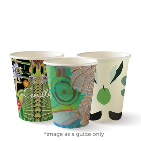 Biocup Single Wall - Art Series, 8oz (Box of 1000) from BioPak. Compostable, made out of Paper and Bioplastic and sold in boxes of 1. Hospitality quality at wholesale price with The Flying Fork! 