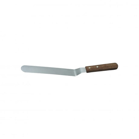 Cranked Spatula - 150mmx19mm, 6 Wood Handle from Chef Inox. Cranked, made out of Stainless Steel and sold in boxes of 1. Hospitality quality at wholesale price with The Flying Fork! 