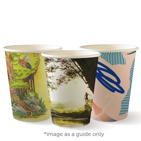 Biocup Single Wall - Art Series, 12oz (Box of 1000) from BioPak. Compostable, made out of Paper and Bioplastic and sold in boxes of 1. Hospitality quality at wholesale price with The Flying Fork! 