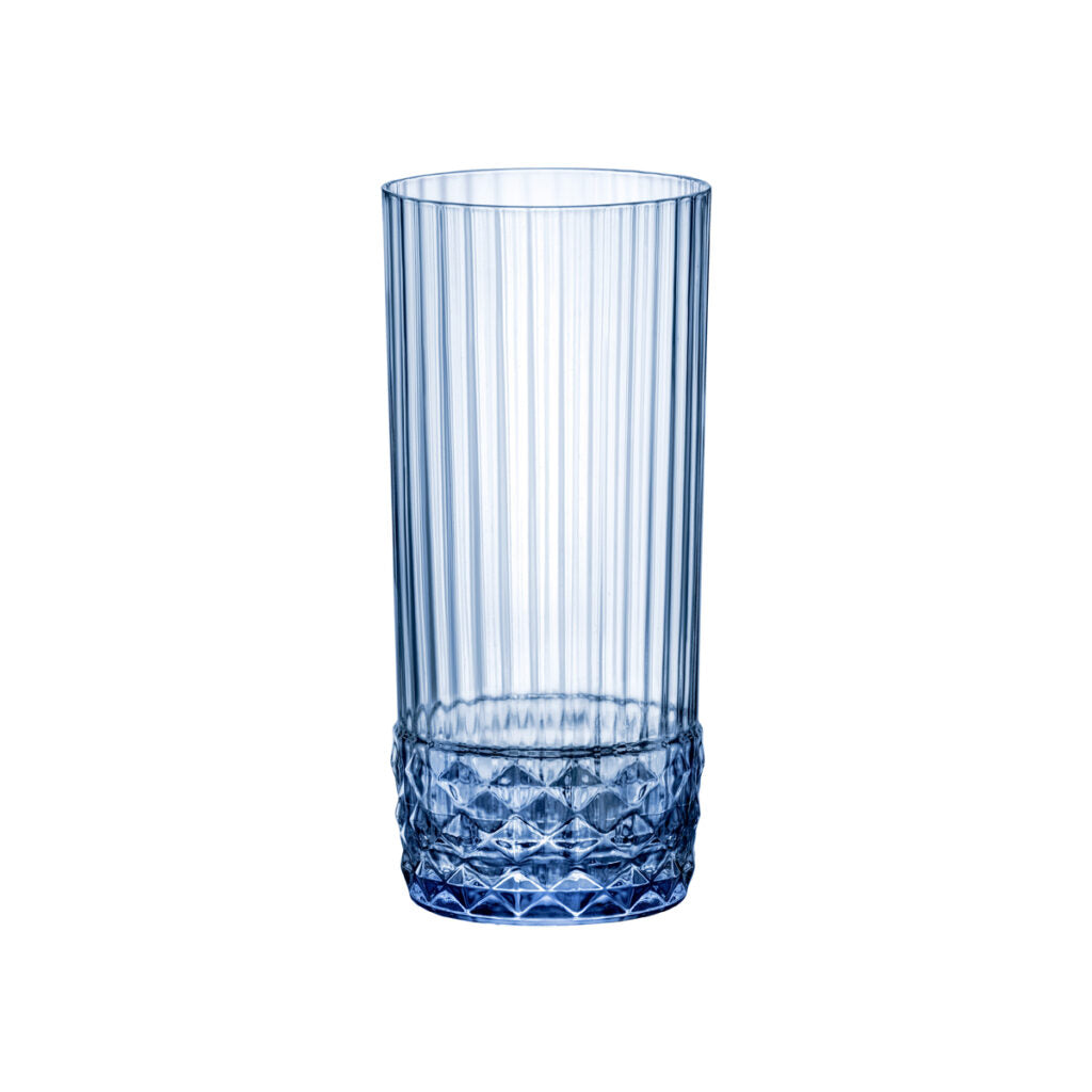 America 20's - Long Drink 400Ml Sapphire Blue from Bormioli Rocco. Fine rim, made out of Glass and sold in boxes of 6. Hospitality quality at wholesale price with The Flying Fork! 
