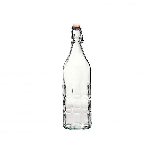 Moresca Bottle - 1.0L, White Top from Bormioli Rocco. made out of Glass and sold in boxes of 20. Hospitality quality at wholesale price with The Flying Fork! 