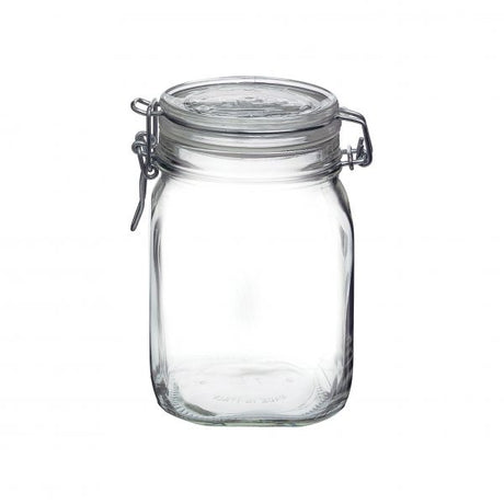 Fido Jar with Clear Lid - 1.11L from Bormioli Rocco. made out of Glass and sold in boxes of 12. Hospitality quality at wholesale price with The Flying Fork! 