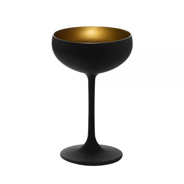 Champagne Coupe - 230ml, Olympic, Matt Black-Gold from Stolzle. made out of Glass and sold in boxes of 24. Hospitality quality at wholesale price with The Flying Fork! 