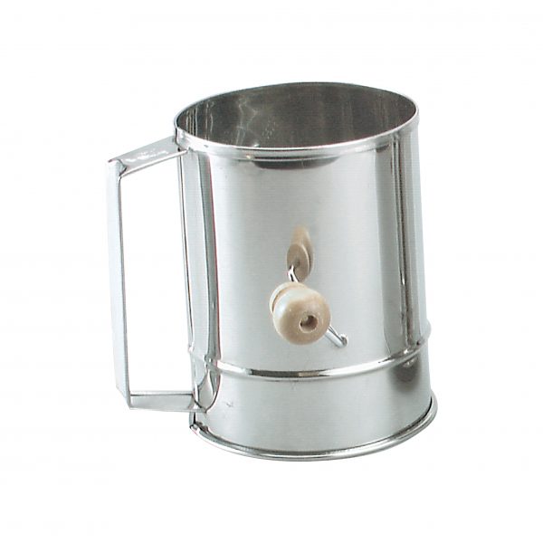 5-Cup Flour Sifter (Crank Handle) from Chef Inox. made out of Stainless Steel 18/10 and sold in boxes of 1. Hospitality quality at wholesale price with The Flying Fork! 