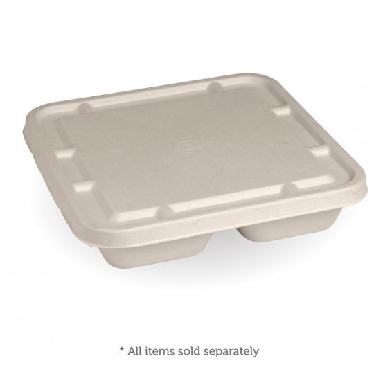 Large 3 compartment sugarcane lid - natural, box of 300: Pack of 1