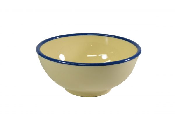 Round Bowl - 175x80mm, Vintage Yellow with Blue Rim from Jab. Unbreakable, made out of Melamine and sold in boxes of 6. Hospitality quality at wholesale price with The Flying Fork! 