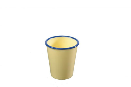 Tumbler - 80x90mm, Vintage Yellow with Blue Rim from Jab. made out of Melamine and sold in boxes of 6. Hospitality quality at wholesale price with The Flying Fork! 