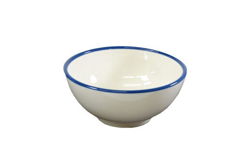 Round Bowl - 125x60mm, Vintage Cream with Blue Rim from Jab. Unbreakable, made out of Melamine and sold in boxes of 6. Hospitality quality at wholesale price with The Flying Fork! 