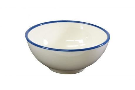 Round Bowl - 150x70mm, Vintage Cream with Blue Rim from Jab. Unbreakable, made out of Melamine and sold in boxes of 6. Hospitality quality at wholesale price with The Flying Fork! 