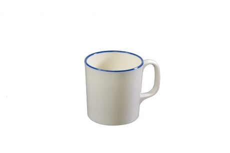 Mug - 80x85mm, Vintage Cream with Blue Rim from Jab. made out of Melamine and sold in boxes of 6. Hospitality quality at wholesale price with The Flying Fork! 