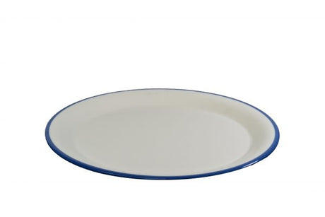 Round Plate - 255mm, Vintage White with Black Rim from Jab. Unbreakable, made out of Melamine and sold in boxes of 6. Hospitality quality at wholesale price with The Flying Fork! 