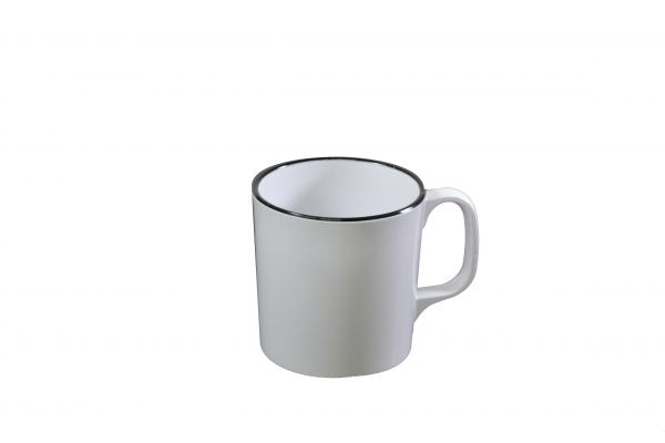 Mug - 80x85mm, Vintage White with Black Rim from Jab. made out of Melamine and sold in boxes of 6. Hospitality quality at wholesale price with The Flying Fork! 