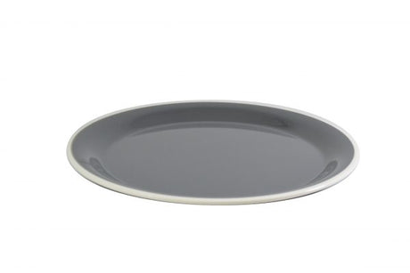Round Plate - 200mm, Vintage Grey with White Rim from Jab. Unbreakable, made out of Melamine and sold in boxes of 6. Hospitality quality at wholesale price with The Flying Fork! 
