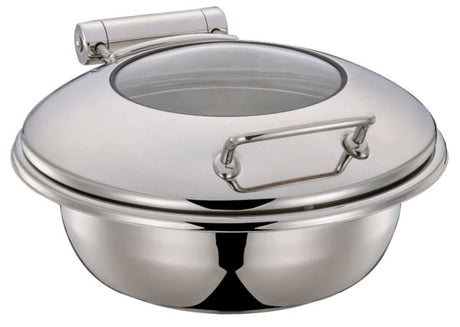 Round Small Ultra Chafer With Glass Lid from Chef Inox. made out of Stainless Steel and sold in boxes of 1. Hospitality quality at wholesale price with The Flying Fork! 