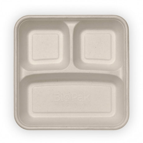 3 compartment take away container - 560-240-240ml, natural, box of 300 from BioPak. Compostable, made out of Sugarcane and sold in boxes of 1. Hospitality quality at wholesale price with The Flying Fork! 