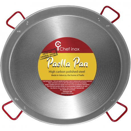 Paella Pan - 900mm, High Carbon Polished Steel from Chef Inox. made out of High Polished Steel and sold in boxes of 1. Hospitality quality at wholesale price with The Flying Fork! 