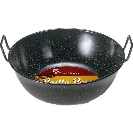 Paella Pan - 140mm, Deep, Enamelled Steel from Chef Inox. made out of Enamelled and sold in boxes of 1. Hospitality quality at wholesale price with The Flying Fork! 