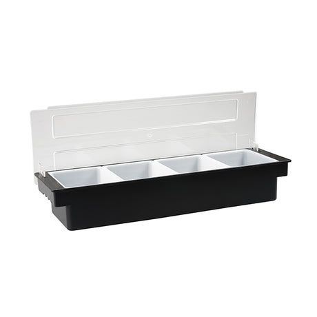Condiment Dispenser - Plastic, Black, 4 Comp. from Chalet. Sold in boxes of 1. Hospitality quality at wholesale price with The Flying Fork! 