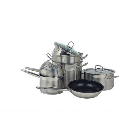 Professional Cookware Set (7Pce) from Chef Inox. made out of Stainless Steel 18/10 and sold in boxes of 1. Hospitality quality at wholesale price with The Flying Fork! 