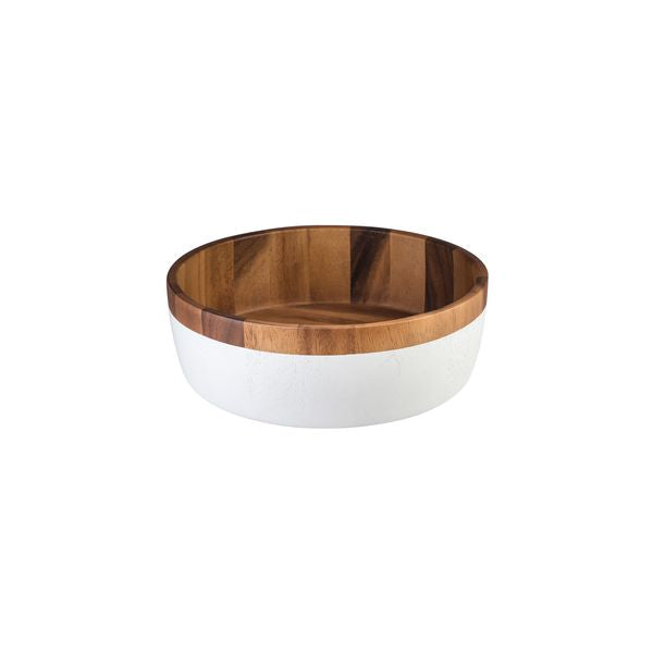 Acacia Round Bowl - White Base, 300X100Mm from Moda. made out of Wood and sold in boxes of 6. Hospitality quality at wholesale price with The Flying Fork! 