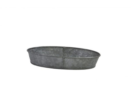 Oval Galvanised Tray - Coney Island, 240x160x45mm from Chef Inox. made out of Galvanised Iron and sold in boxes of 1. Hospitality quality at wholesale price with The Flying Fork! 