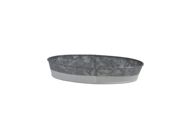 Oval Galvanised Tray - Coney Island, Dipped White, 270x190x45mm from Chef Inox. made out of Galvanised Iron and sold in boxes of 1. Hospitality quality at wholesale price with The Flying Fork! 