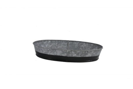 Oval Galvanised Tray - Coney Island, Dipped Black, 270x190x45mm from Chef Inox. made out of Galvanised Iron and sold in boxes of 1. Hospitality quality at wholesale price with The Flying Fork! 