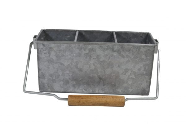 Galvanised 3 Comp Caddy With Handle - 300ml, 250x90x115mm, Coney Island, Galvanised from Chef Inox. made out of Galvanised Iron and sold in boxes of 1. Hospitality quality at wholesale price with The Flying Fork! 