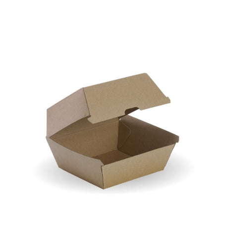 Burger Box - 105x105x85mm - box of 250 from BioPak. Compostable, made out of FSC�� certified paper and sold in boxes of 1. Hospitality quality at wholesale price with The Flying Fork! 
