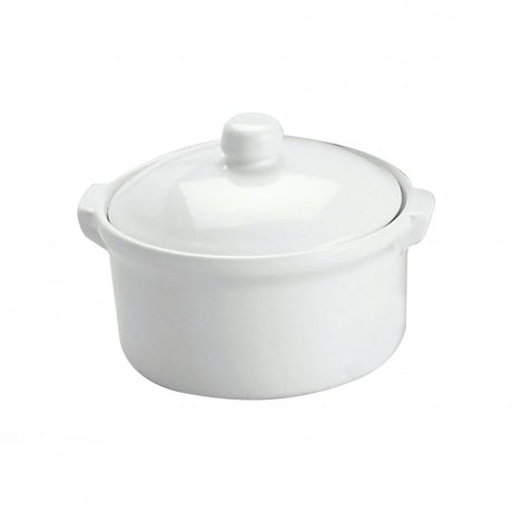 Round Casserole Dish w-Cover - 300mL, White from Vitroceram. made out of Porcelain and sold in boxes of 24. Hospitality quality at wholesale price with The Flying Fork! 