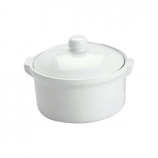 Round Casserole Dish w-Cover - 1L, White from Vitroceram. made out of Porcelain and sold in boxes of 12. Hospitality quality at wholesale price with The Flying Fork! 
