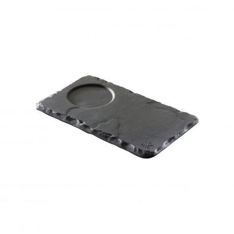 Tray with Well - 140x80mm, Basalt from Revol. made out of Porcelain and sold in boxes of 6. Hospitality quality at wholesale price with The Flying Fork! 