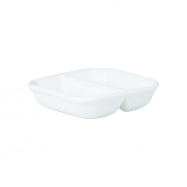 2-Compartment Sauce-Spice Dish - 90mm, Chelsea from Royal Porcelain. made out of Porcelain and sold in boxes of 24. Hospitality quality at wholesale price with The Flying Fork! 