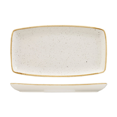 Rectangular Plate - 350mmx185mm, Barley White, Stonecast from Churchill. Vitrified, made out of Porcelain and sold in boxes of 3. Hospitality quality at wholesale price with The Flying Fork! 