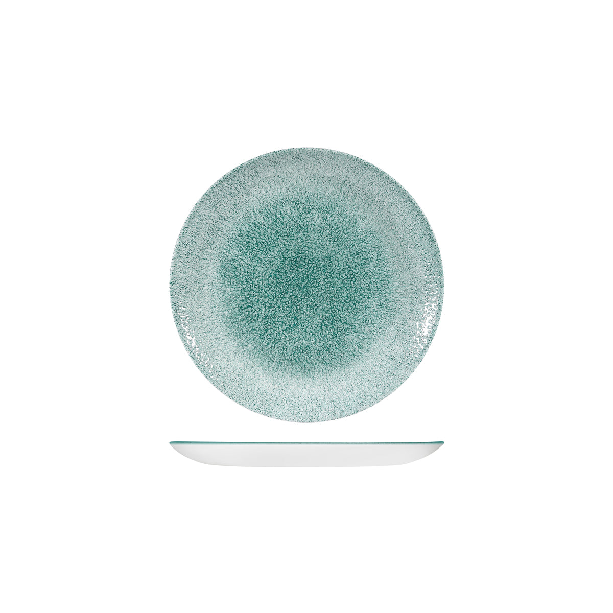 Round Plate - Coupe, 165mm, Raku, Jade Green from Churchill. Textured, made out of Porcelain and sold in boxes of 6. Hospitality quality at wholesale price with The Flying Fork! 