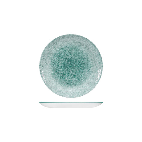 Round Plate - Coupe, 165mm, Raku, Jade Green from Churchill. Textured, made out of Porcelain and sold in boxes of 6. Hospitality quality at wholesale price with The Flying Fork! 