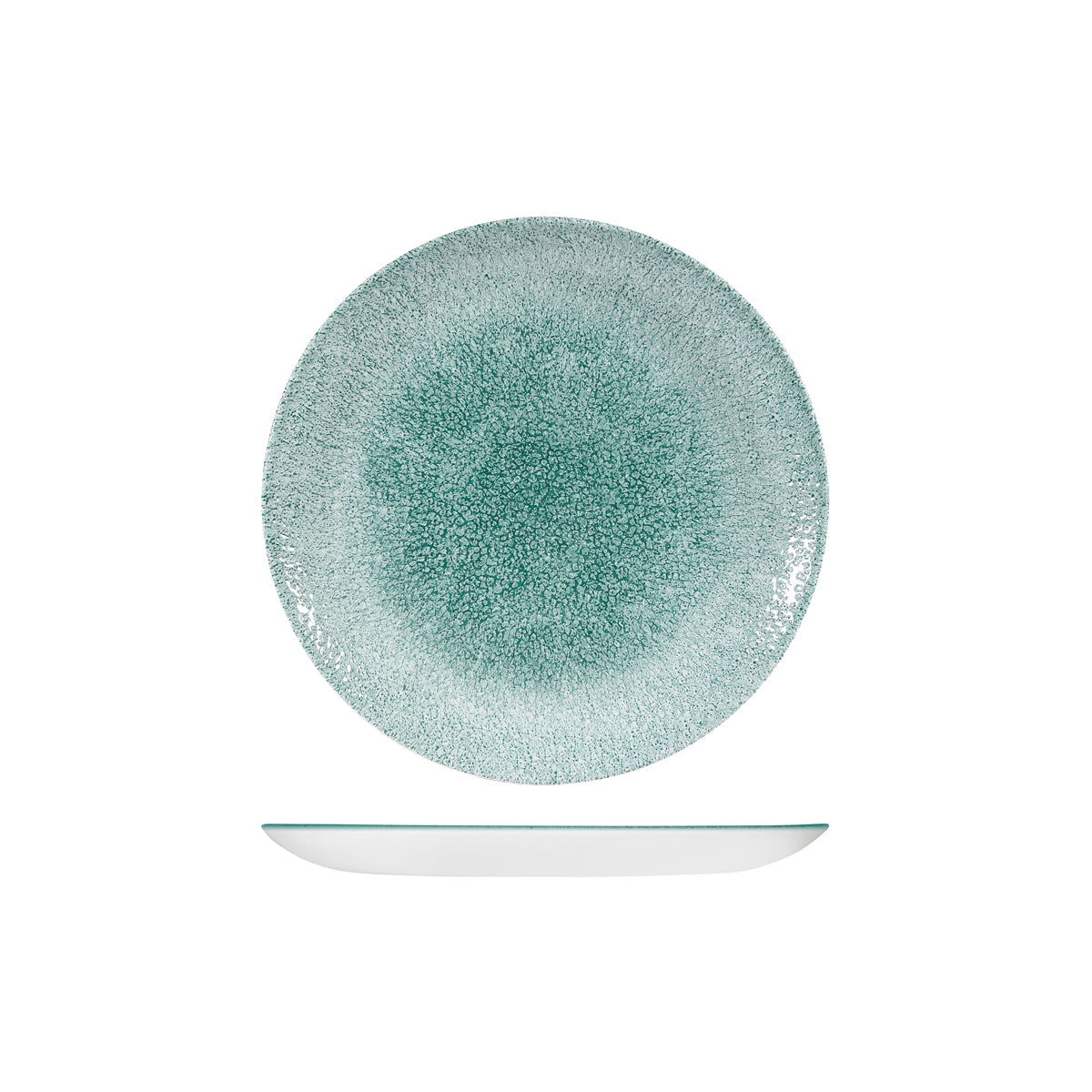 Round Plate - Coupe, 217mm, Raku, Jade Green from Churchill. Textured, made out of Porcelain and sold in boxes of 6. Hospitality quality at wholesale price with The Flying Fork! 